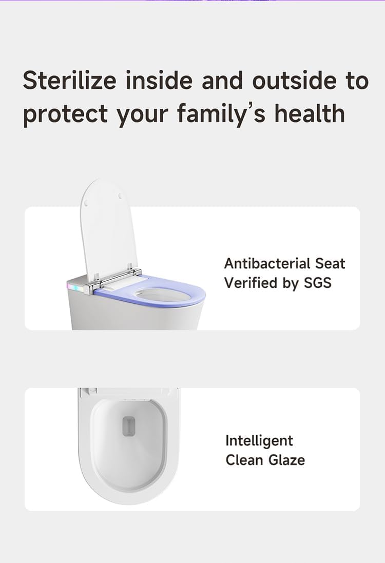 Smart Bidet Toilet with Built-In Bidet - Elongated Toilet with Side Knob - Heated Bidet Seat -One Piece Bidet Toilet Seats with Foot Sensor Operation - Auto White Toilet with LED Display for Bathroom