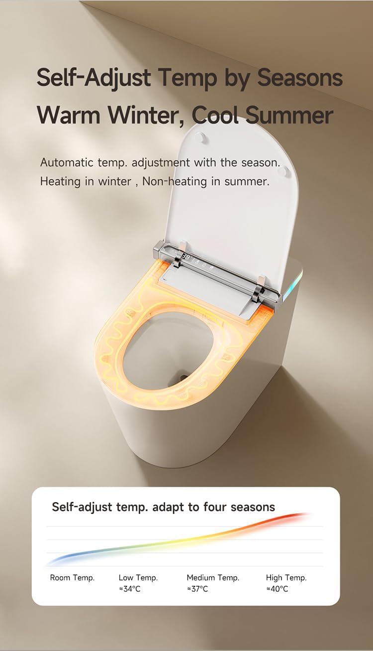 Smart Bidet Toilet with Built-In Bidet - Elongated Toilet with Side Knob - Heated Bidet Seat -One Piece Bidet Toilet Seats with Foot Sensor Operation - Auto White Toilet with LED Display for Bathroom