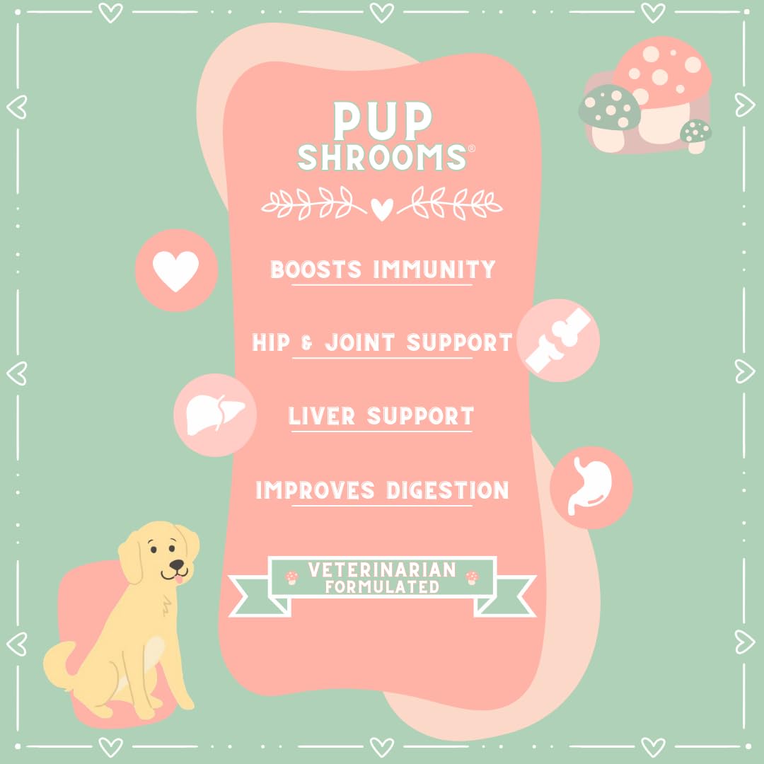 - Pup Shrooms - Mushroom Complex Soft Chews for Dogs - Lion's Mane, Turkey Tail, Shiitake - EPA, DHA, Turmeric and Organic Kelp - 160 Count - Boosts Immunity, Improves Digestion, Hip & Joint Support