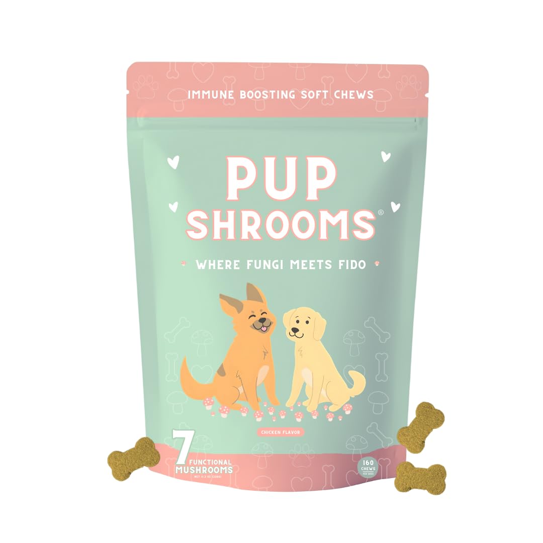 - Pup Shrooms - Mushroom Complex Soft Chews for Dogs - Lion's Mane, Turkey Tail, Shiitake - EPA, DHA, Turmeric and Organic Kelp - 160 Count - Boosts Immunity, Improves Digestion, Hip & Joint Support