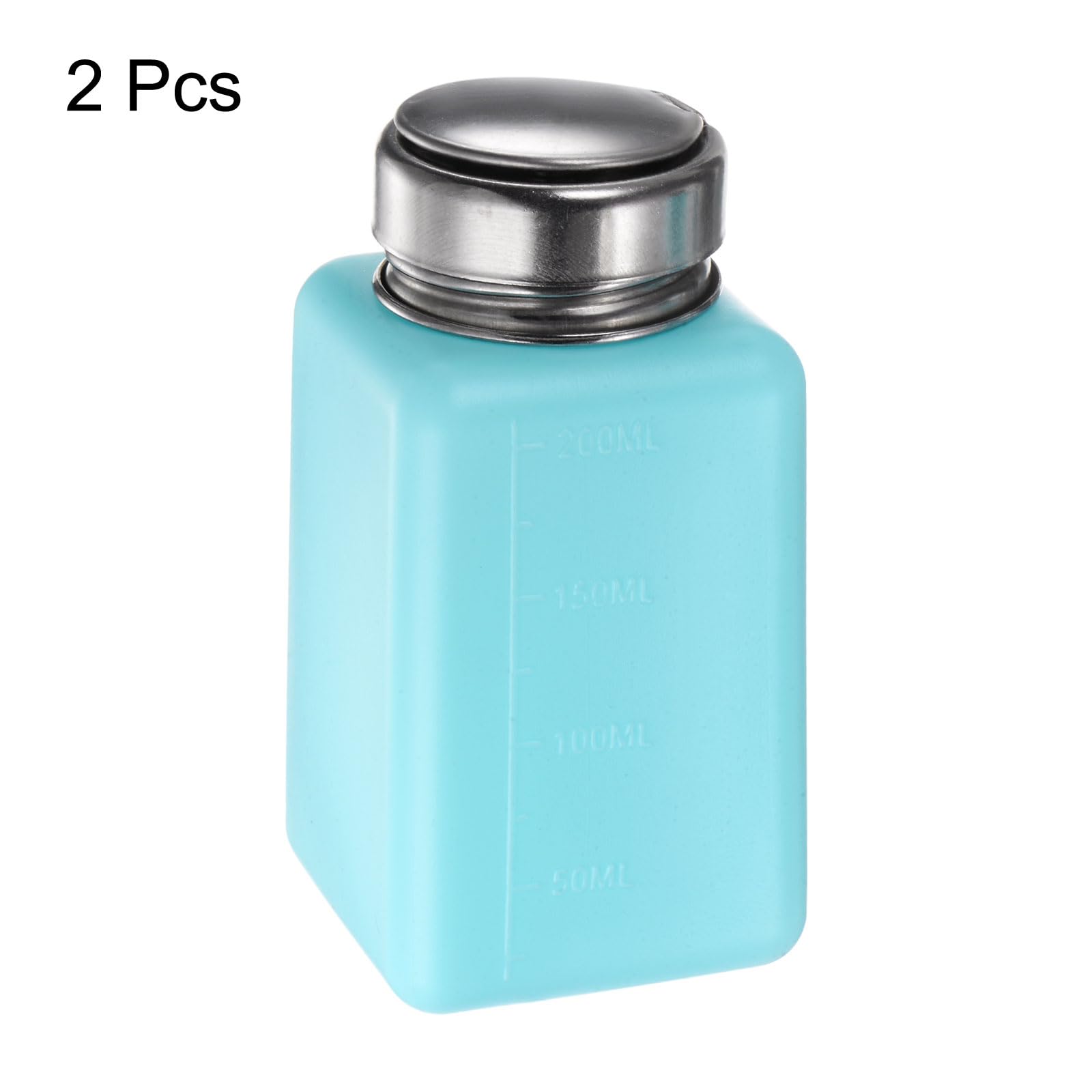 HARFINGTON 2pcs Solvent Alcohol Dispensers 200ml(6.8oz) Push Down Liquid Dispenser Pump Bottle with Sealing Stainless Steel Lid for Acetone Cleanser Polish Remover, Blue