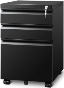 guizeeopo filing cabinets for home office, mobile file cabinet with lock, 3 drawer filing cabinet for a4/letter/legal size folder, fully assembled except casters, matte black