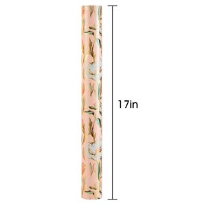 Merture Wedding Wrapping Paper Roll with Flower Patterns - 17 In X 32.8 Ft - 1 Roll (46.5 sqft.ttl.) Foil Floral Design Gift Wrap for Wedding, Valentines Day, Mothers Day, Birthday, Christmas, Pink