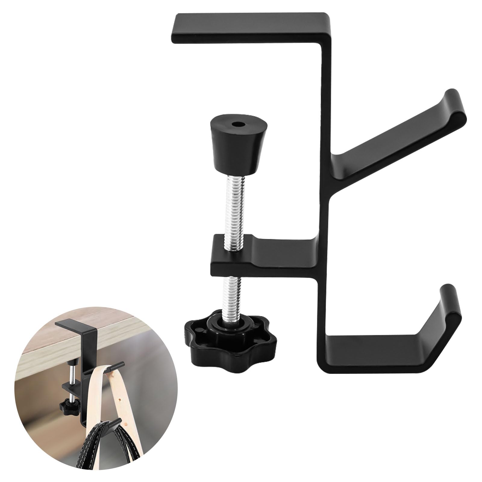 Zi Lan Desk Clamp-On Hook Desk Bag Holder for Table Backpack Hanger Portable Desk Hook Clamp Headphones Holder Reduce Clutter for Table Desk Under Counter Removable(Black)