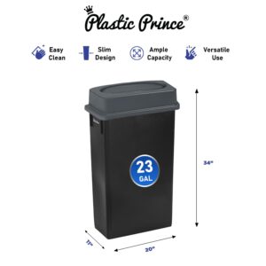 PLASTIC PRINCE 23 Gallon Slim Trash Can with Swing Lid, Commercial Gray Rectangular Garbage Can, Waste Bin for Home Kitchen Cabinet