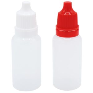 xiwenquku 2pcs 15ml/0.5oz plastic dropper bottles, empty squeezable portable travel eye liquid dropper mini small refillable containers with cap and plug, white/red