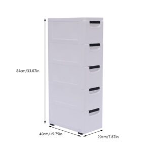 Rocoreny 5 Tiers Plastic Storage Drawer Units,Closet Organizer Stacking Vertical Freestanding Shelf Drawer Dresser With Casters For Bedroom Living Room Playroom Toys (White 7.87 * 15.75 * 33in)