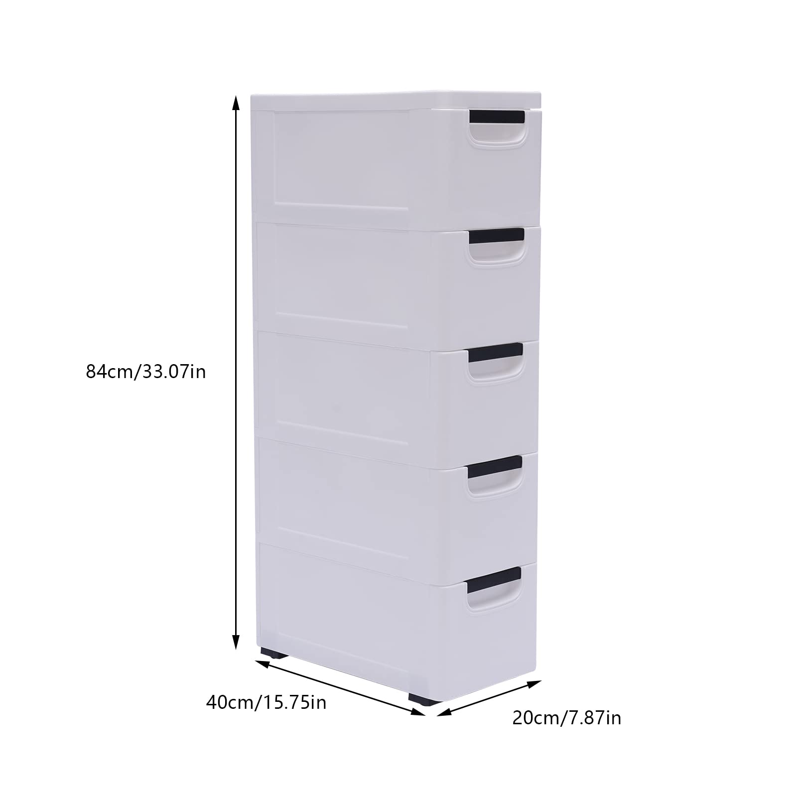 Rocoreny 5 Tiers Plastic Storage Drawer Units,Closet Organizer Stacking Vertical Freestanding Shelf Drawer Dresser With Casters For Bedroom Living Room Playroom Toys (White 7.87 * 15.75 * 33in)