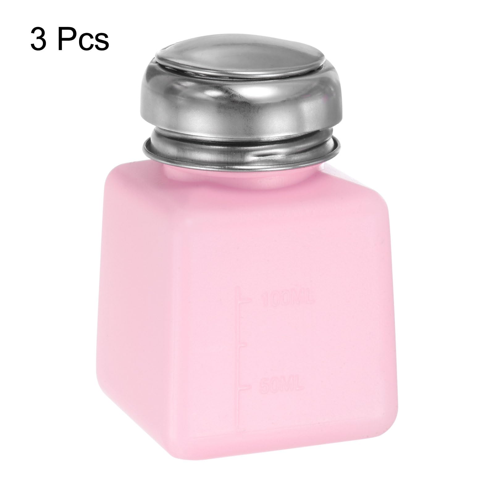 HARFINGTON 3pcs Solvent Alcohol Dispenser 100ml(3.4oz) Press Type ESD Safe Anti-Splash Liquid Dispenser Pump with Sealing Stainless Steel Lid for Acetone Cleanser, Polish Remover, Pink