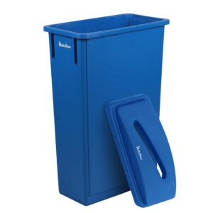 plastic prince 23 gallon slim trash can with paper recycling lid, commercial blue rectangular garbage can, waste bin for home kitchen cabinet