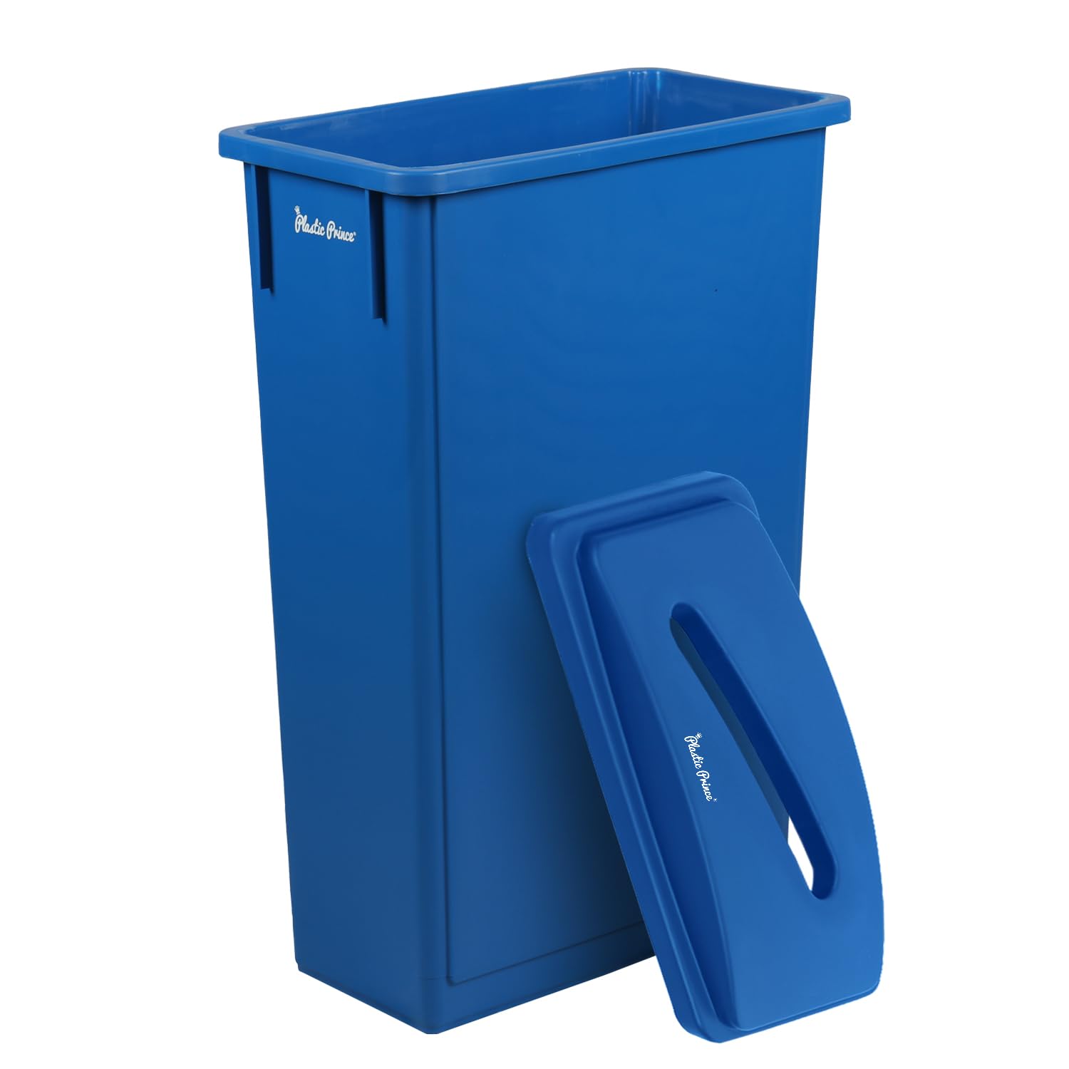 PLASTIC PRINCE 23 Gallon Slim Trash Can with Paper Recycling Lid, Commercial Blue Rectangular Garbage Can, Waste Bin for Home Kitchen Cabinet