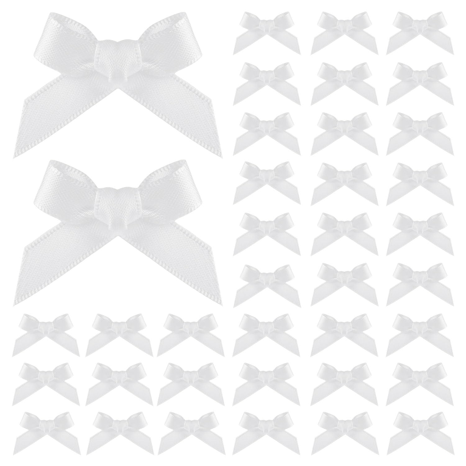 100pcs Ribbon Bows, 1.57x0.4in Mini Bows for Crafts Cute Small Ribbon Tiny Bows for Sewing Gift Wrapping Wedding Party Favors Treat Bags Gift Box Decoration (White)