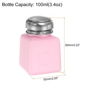 HARFINGTON 3pcs Solvent Alcohol Dispenser 100ml(3.4oz) Press Type ESD Safe Anti-Splash Liquid Dispenser Pump with Sealing Stainless Steel Lid for Acetone Cleanser, Polish Remover, Pink