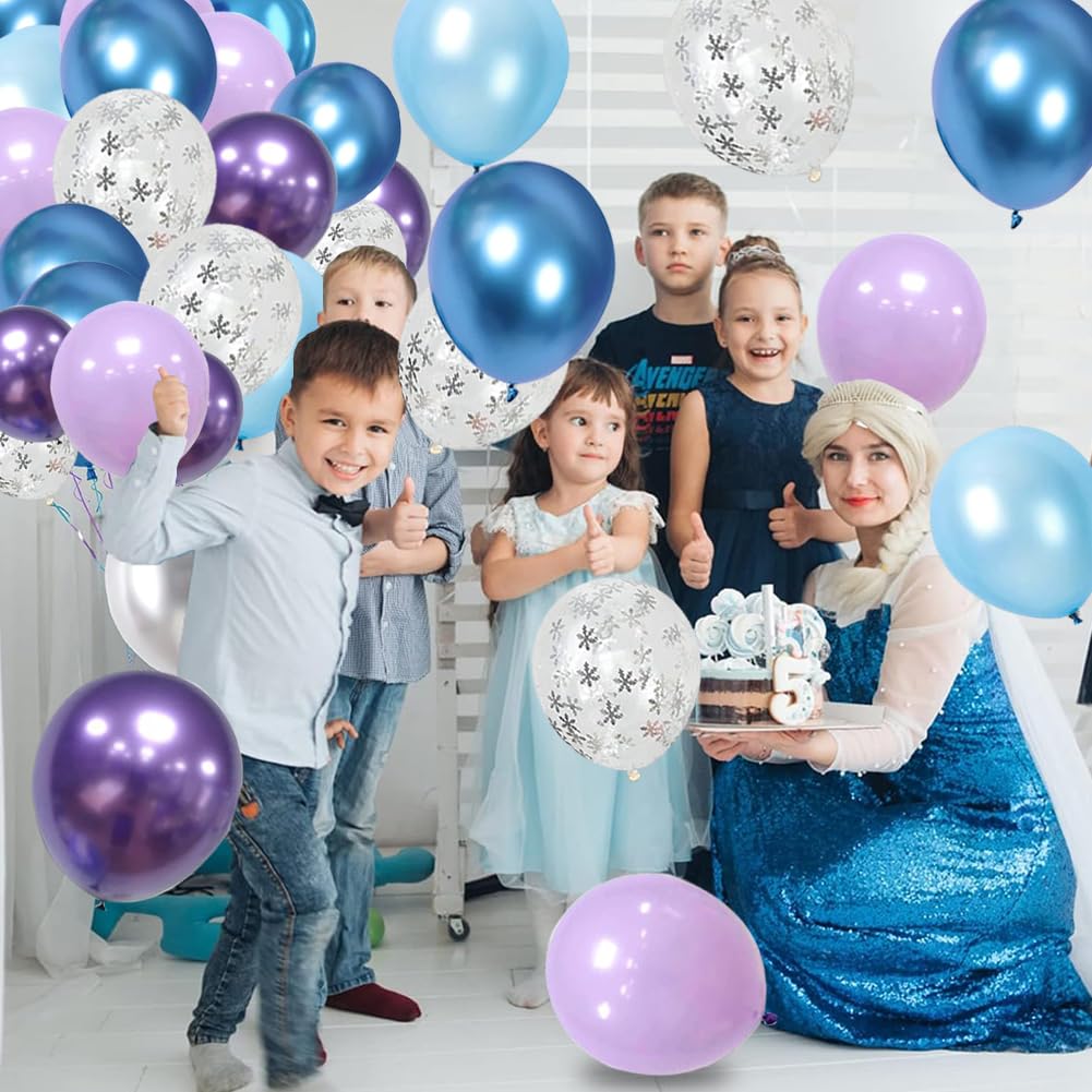 Frozen Balloons 12 Inch Purple Blue White Balloons for Girls Frozen Theme Party Supplies Ice Snow Theme Birthday Baby Shower Winter Party Decorations