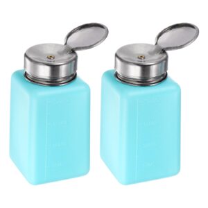 harfington 2pcs solvent alcohol dispensers 200ml(6.8oz) push down liquid dispenser pump bottle with sealing stainless steel lid for acetone cleanser polish remover, blue