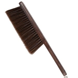 woooden hand whisk broom brush small hand broom dust brush with wood handle soft bristle broom for couch car fireplace bed (black)