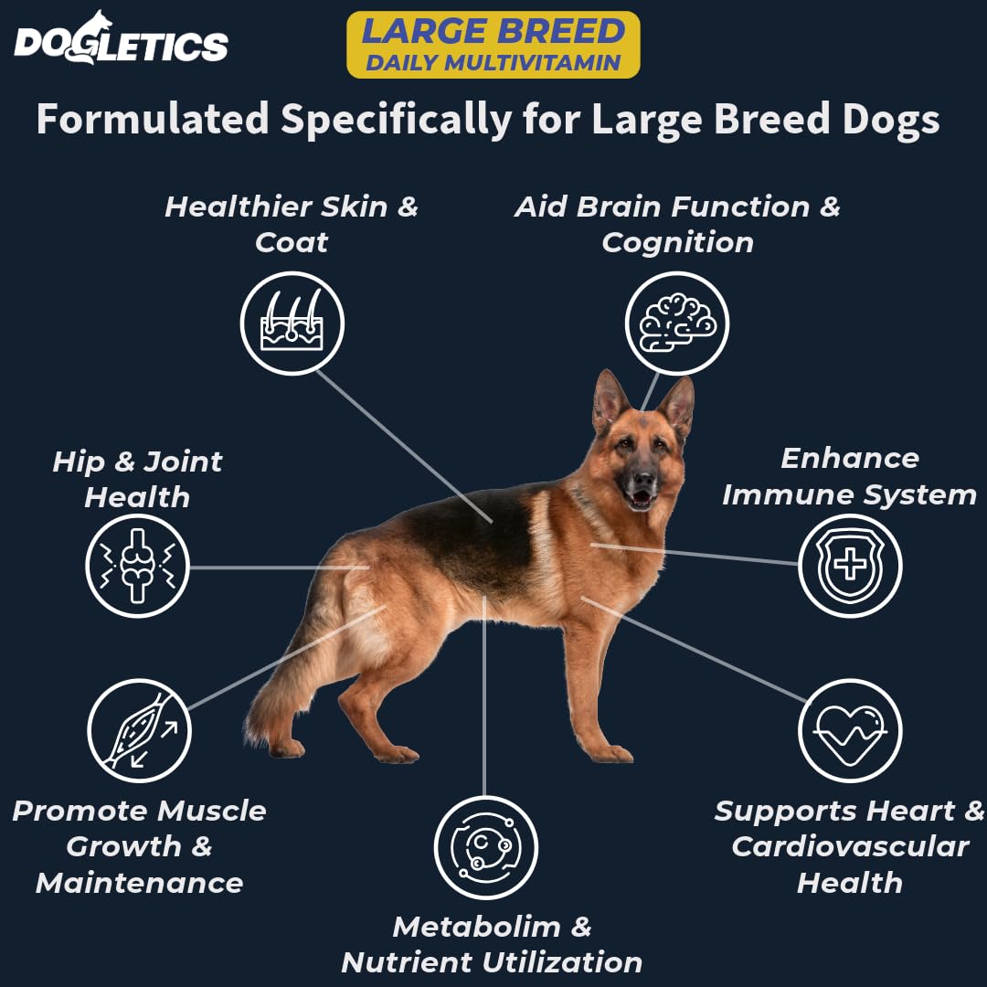 Dogletics Large Breed Daily Multivitamin - Formulated for Large Dogs & Their Unique Health Needs, 90ct Delicious Bacon Flavor