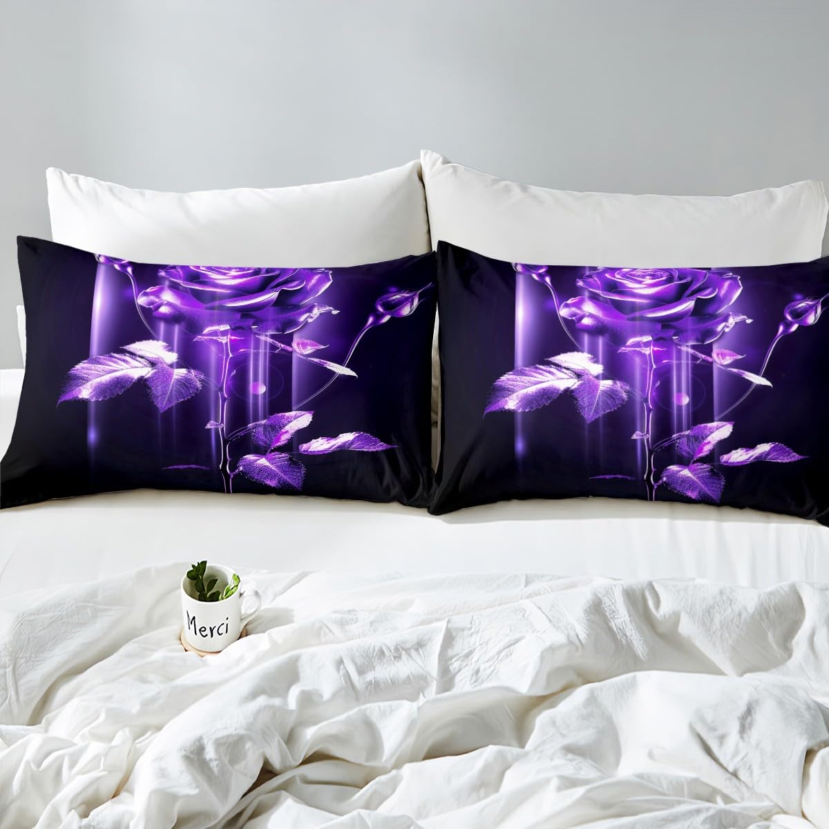 Feelyou Purple Rose Duvet Cover Twin Garden Flower for Kids Boys Girls Comforter Cover Ombre Striped Bedding Set Valentine's Day Bedspread Cover Lightweight Bed Set with 1 Pillow Case (No Comforter)