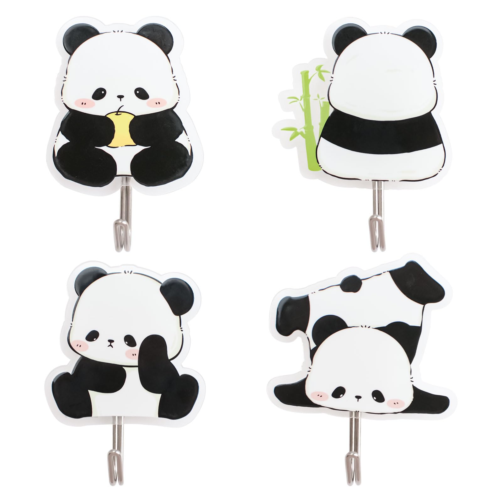 MOROBOR Panda Self Adhesive Hook, 4pcs No Punch Hook Decorative Wall Mounted Hooks Home Office Nursery Room Decoration for Hanging Key, Towel, Hat