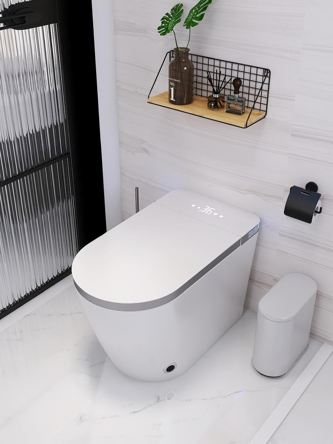 Captiva Smart Bidet Toilet with Voice Command - Fresh Air Filtration System - Heated toilet Seats - Elongated Floor Mount Toilet Smart Concealed Water Tank LED Display - Power Off Flush