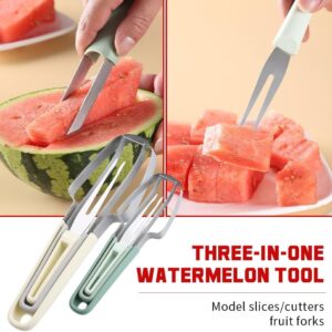 3-in-1 Watermelon Fork Cutter, 2024 New Stainless Steel Watermelon Popsicle Cutter Cutting Tool, Fast Watermelon Fork Fruit Cutting Tool (Green)