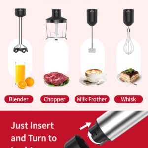 Electric Immersion Blender Handheld 1200W, 5-in-1 Hand Blender Mixer for Kitchen with 20-Speed & Turbo Boost, 600ml Chopper, 800ml Beaker, Whisk and Milk Frother for Soup, Smoothie, Puree, Baby Food