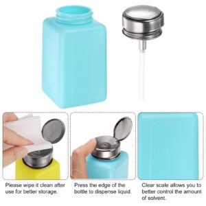 HARFINGTON 2pcs Solvent Alcohol Dispensers 200ml(6.8oz) Push Down Liquid Dispenser Pump Bottle with Sealing Stainless Steel Lid for Acetone Cleanser Polish Remover, Blue