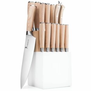 kangdelun 15-piece wood handle block knife set, ultra sharp high carbon stainless steel