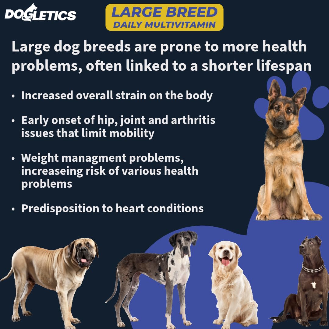 Dogletics Large Breed Daily Multivitamin - Formulated for Large Dogs & Their Unique Health Needs, 90ct Delicious Bacon Flavor