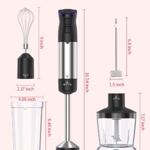 Electric Immersion Blender Handheld 1200W, 5-in-1 Hand Blender Mixer for Kitchen with 20-Speed & Turbo Boost, 600ml Chopper, 800ml Beaker, Whisk and Milk Frother for Soup, Smoothie, Puree, Baby Food