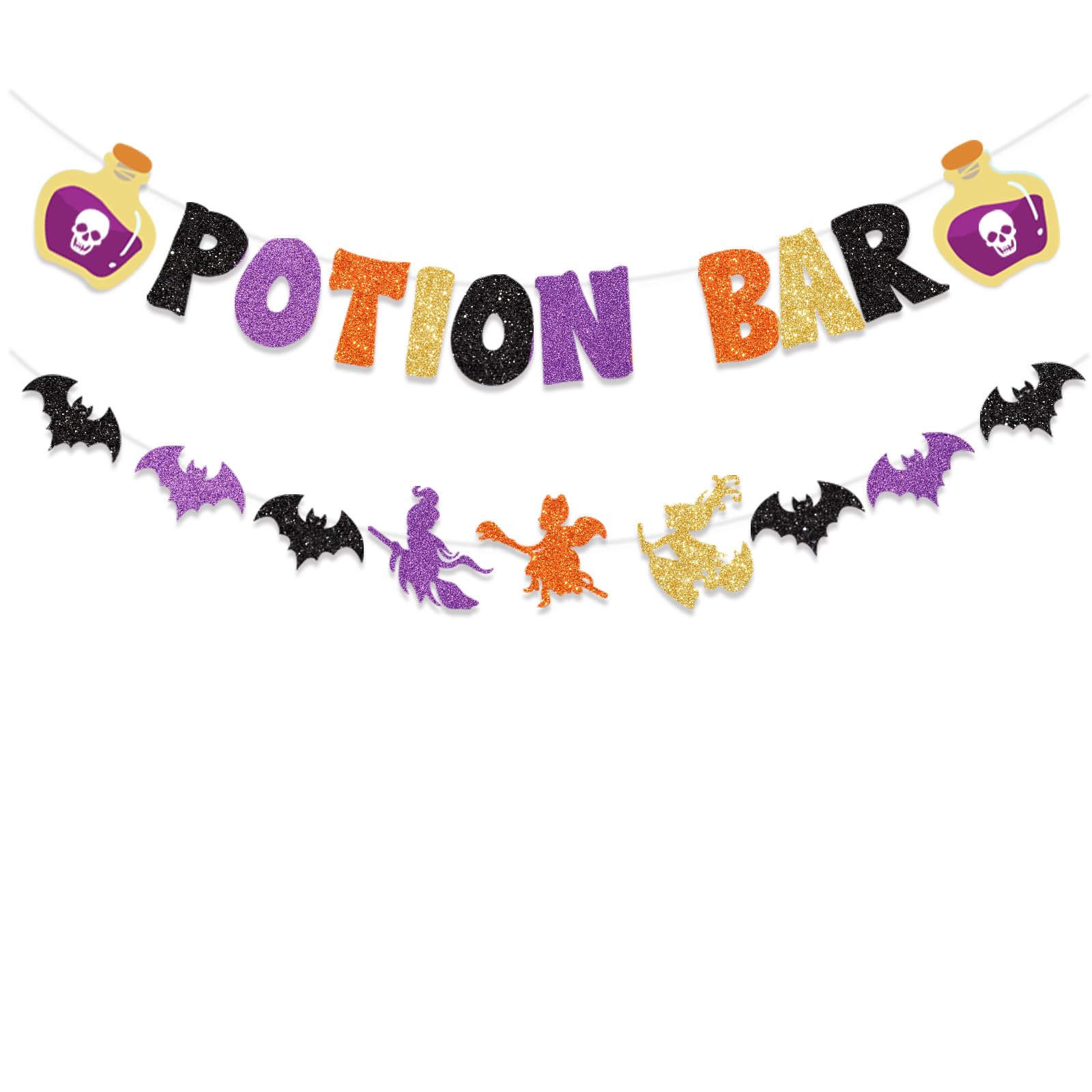 FHGG Glitter Potion Bar Halloween Banner Decor with Potion Signs Hocus Pocus Banner Witch Party Decorations Potion Halloween Decor for Haunted House, Bat Decorations, Halloween Mantle Home Decor