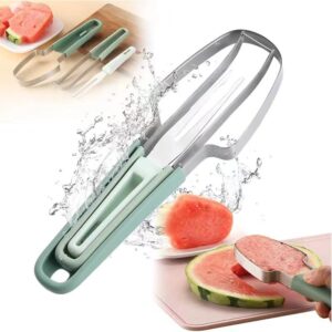 3-in-1 watermelon fork cutter, 2024 new stainless steel watermelon popsicle cutter cutting tool, fast watermelon fork fruit cutting tool (green)