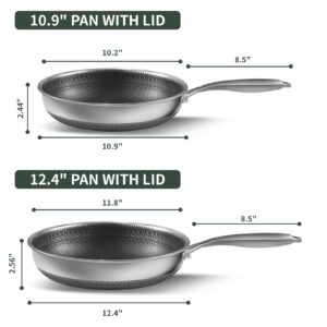 Frying Pans Nonstick with Lid,10.9inch(Interior Size:10.2inch) Hybrid Stainless Steel Non Stick Frying Pans,Skillets and Frying Pans,PFOA Free Cookware,Dishwasher and Oven Safe, Works on All Cooktops