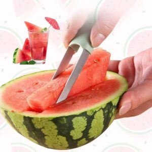 3-in-1 Watermelon Fork Cutter, 2024 New Stainless Steel Watermelon Popsicle Cutter Cutting Tool, Fast Watermelon Fork Fruit Cutting Tool (Green)