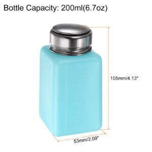 HARFINGTON 2pcs Solvent Alcohol Dispensers 200ml(6.8oz) Push Down Liquid Dispenser Pump Bottle with Sealing Stainless Steel Lid for Acetone Cleanser Polish Remover, Blue