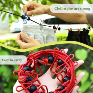 Windproof Non-Slip Clothesline, Camping Clothesline Portable with 12 Clothespins, Adjustable Non-Slip Clothesline Retractable Elastic Laundry Clothes Line for Indoor Outdoor Travel Camping (Black)