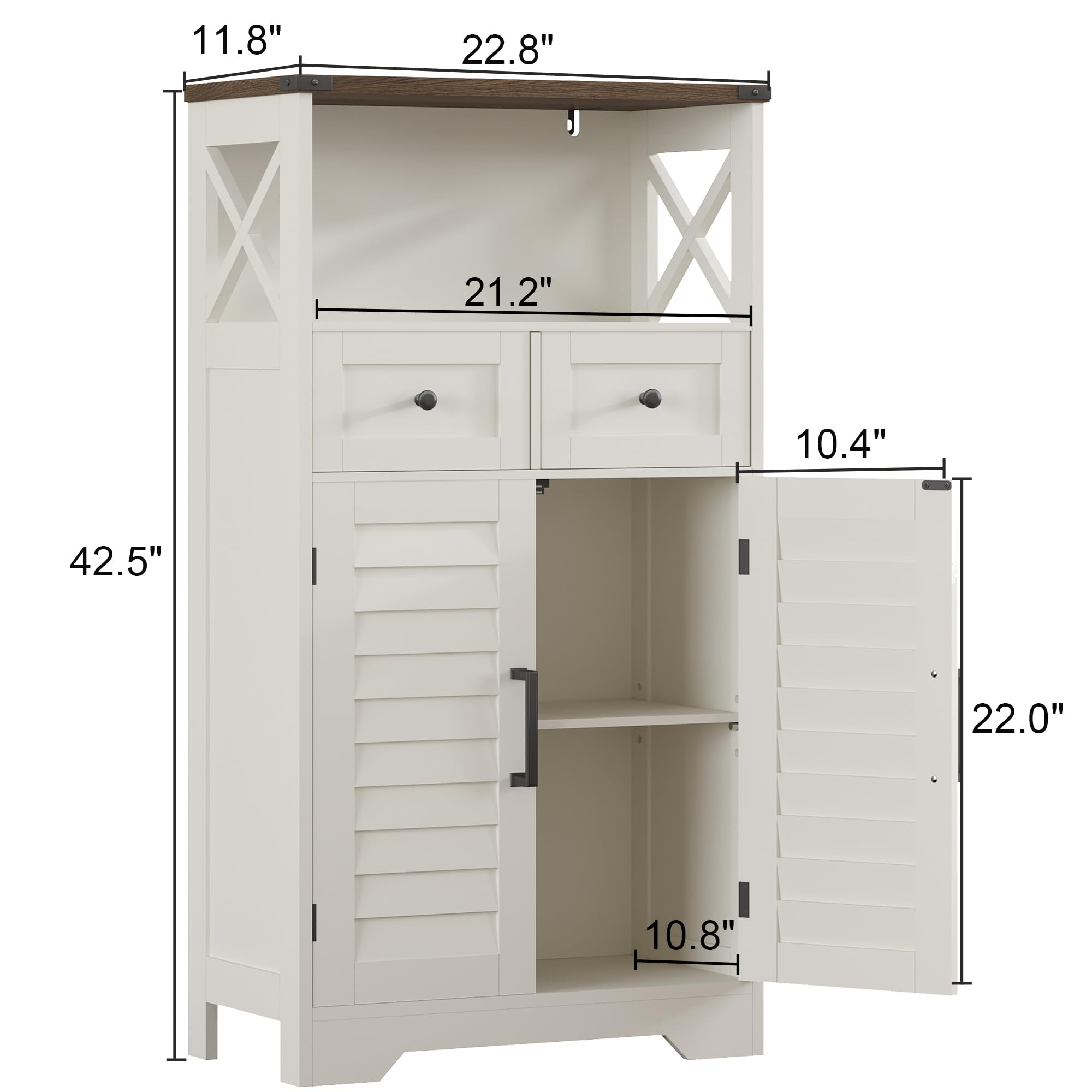 ChooChoo Farmhouse Storage Cabinet, Bathroom Floor Cabinet with Doors and Drawers, Kitchen Pantry Cabinet for Living Room, Laundry, White