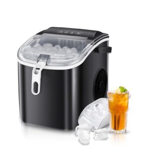 antarctic star countertop ice maker portable ice machine with handle,bullet ice, automatic-cleaning ice makers, 26lbs/24h, 9 ice cubes ready in 6 mins for home kitchen bar party (black)