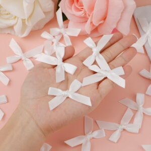 100pcs Ribbon Bows, 1.57x0.4in Mini Bows for Crafts Cute Small Ribbon Tiny Bows for Sewing Gift Wrapping Wedding Party Favors Treat Bags Gift Box Decoration (White)