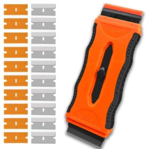 lconvicely double razor blade scraper tool, cleaning razor scraper with 20pcs blades, for cleaning paint/labels/sticker/stove/window/oven/caulk