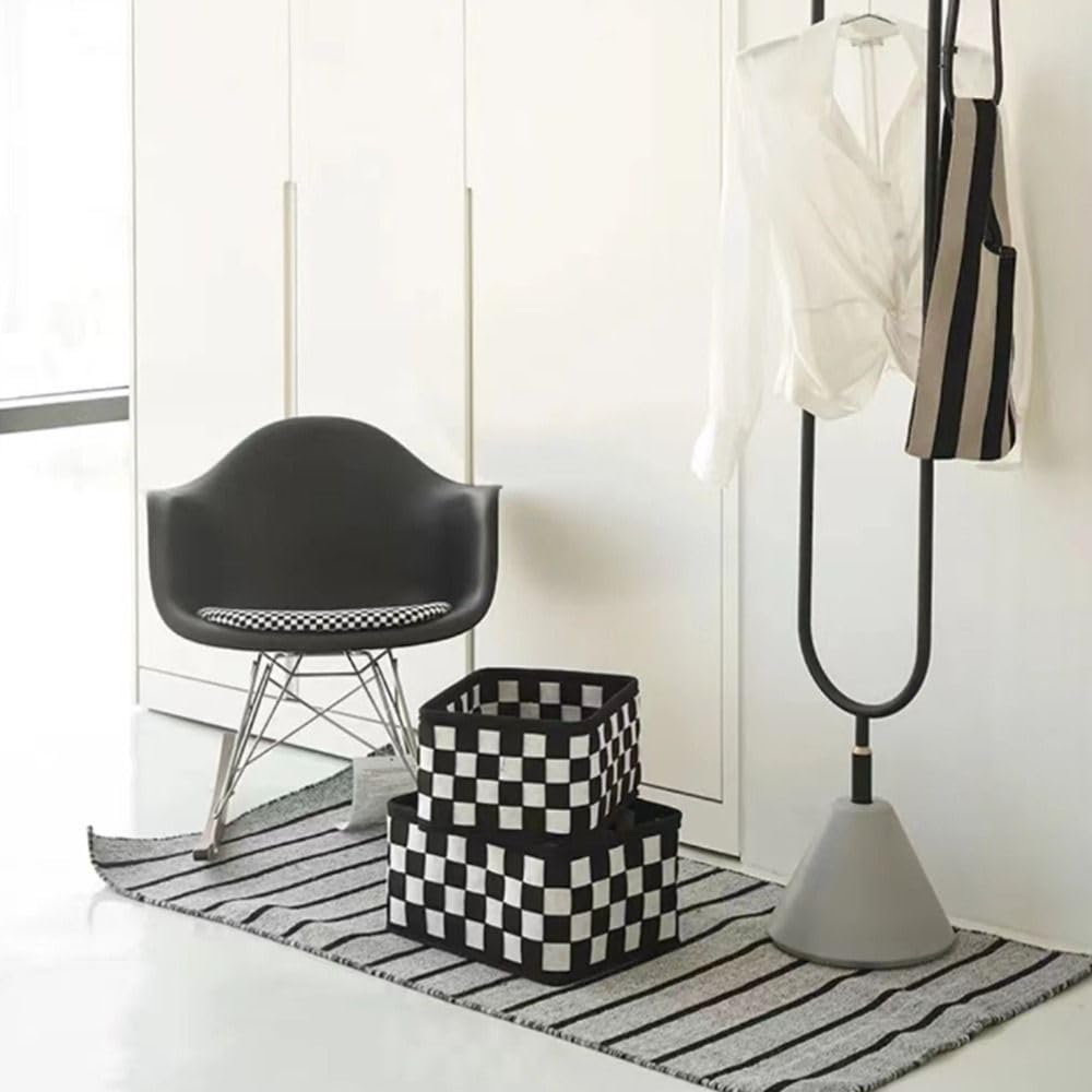 generic Black and White Checkerboard Felt Storage Basket for Bedroom, Foldable High Capacity Desktop Makeup Organizer Decorative Sundries Box(S), AM0X2Z0E3WPUS