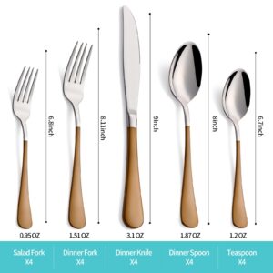 MDEALY 20-Piece Brown Silverware Set for 4, 18/0 Stainless Steel Flatware Cutlery Utensils Set, Include Dinner Knives,Dinner Forks,Dinner Spoons,Salad Forks,Teaspoons,Dishwasher Safe