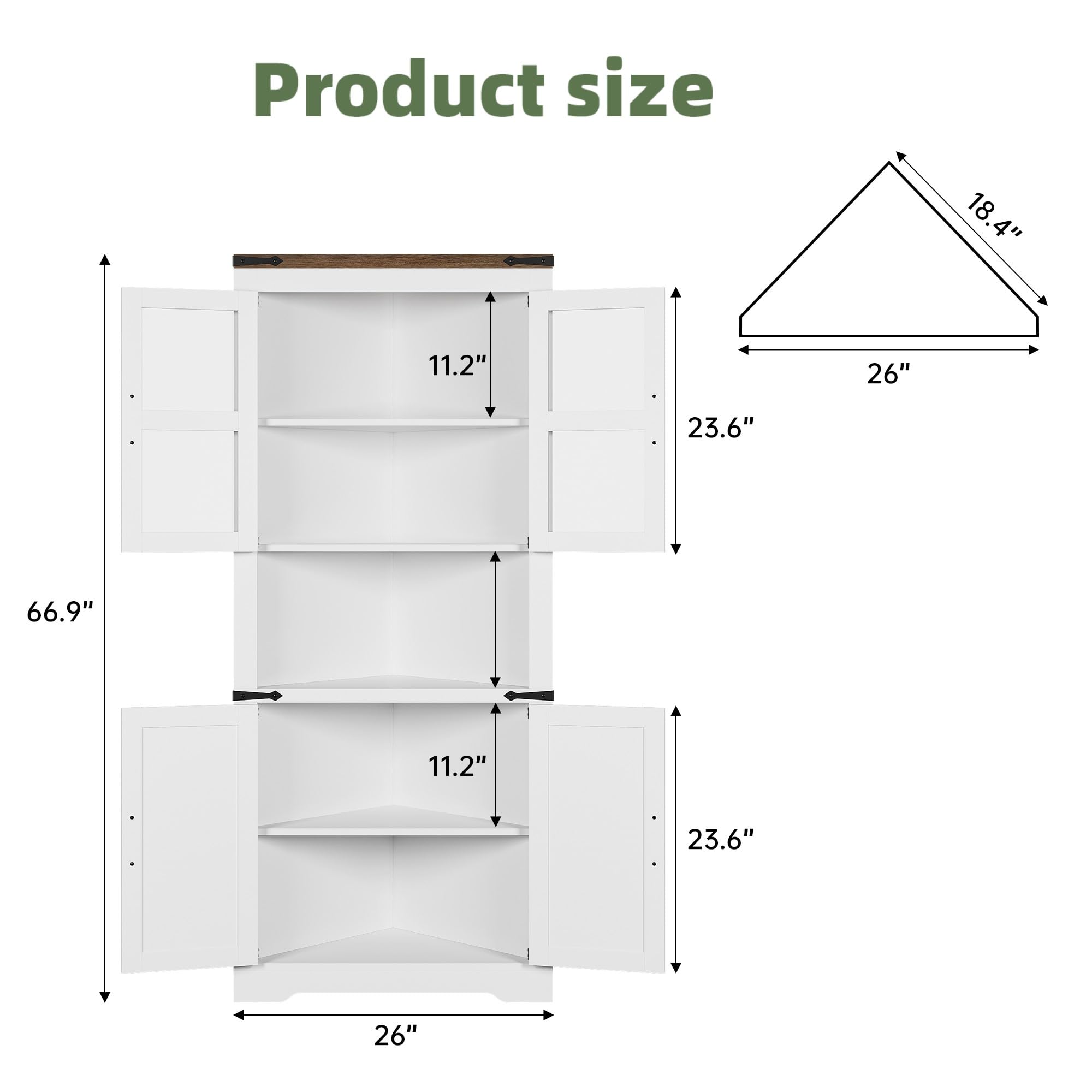 GarveeHome Farmhouse Corner Cabinet, Tall Corner Cabinet with Barn Door & Adjustable Shelves, Corner Storage Cabinet for Living Room, Kitchen, Bathroom, White