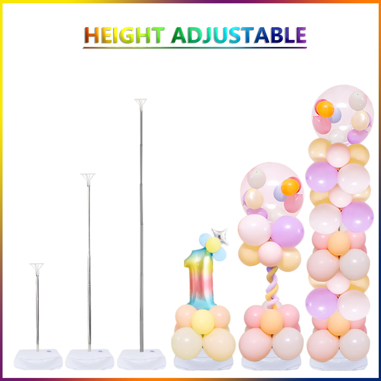 LORRILIA Balloon Column Stand Kit, Set of 4,6.7Feet Height Adjustable Balloon Tower Pillar with Reusable Metal Telescopic Design with base for Birthday arch, Wedding, Graduation Party Decoration Event