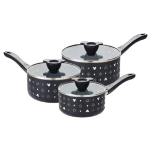 prestige x disney monochrome ceramic non stick saucepan set of 3 with lids - 16, 18 & 20cm induction saucepan set, pfas & pfoa free, non toxic cookware