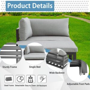 ARTLOFT 2 Piece Outdoor Patio Sofa, Balcony Couch, Porch Couch, Small Corner Patio Sectional Frniture Outdoor Daybed for Apartment, Backyard, with Soft Cushions