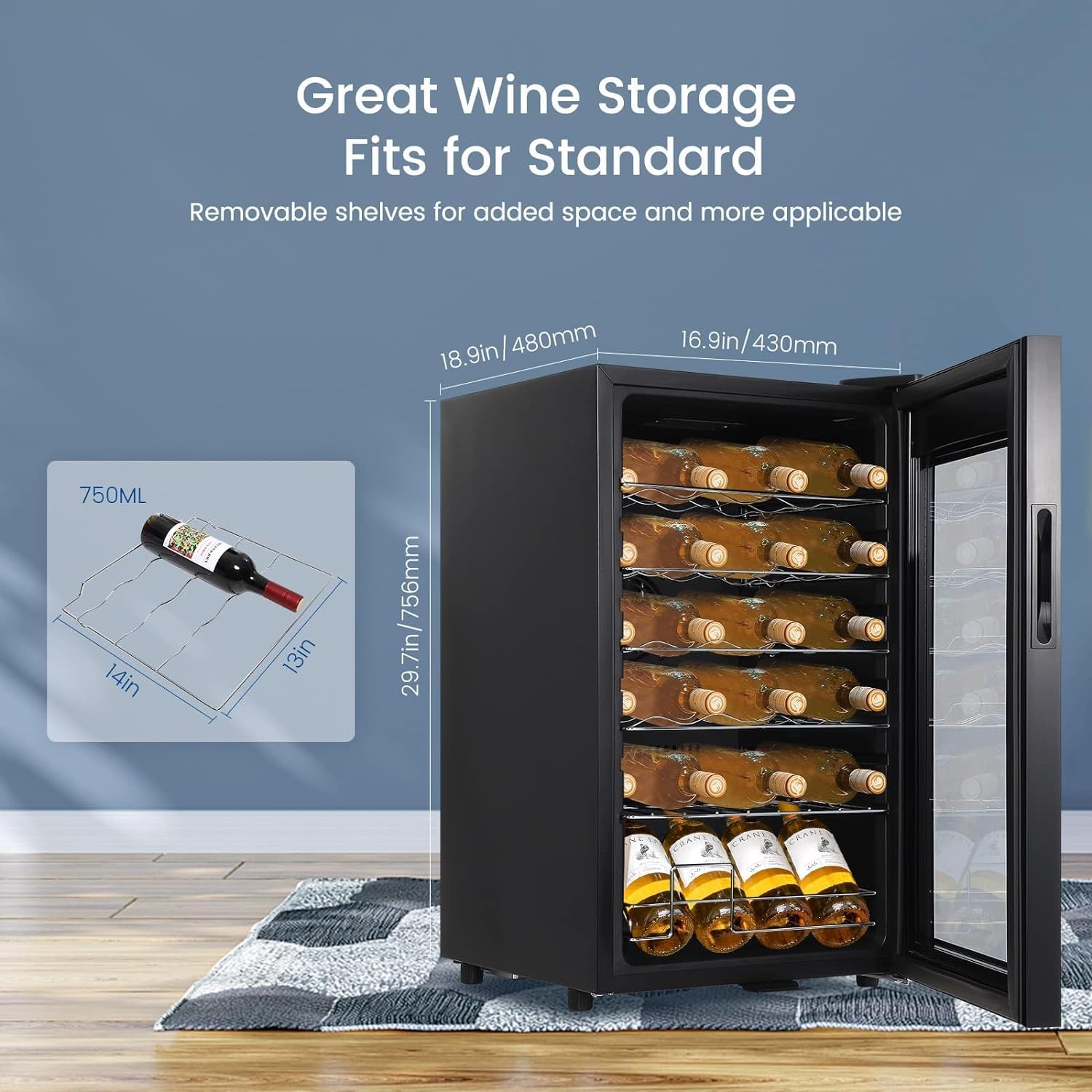 28 Bottle Compressor Wine Cooler Refrigerator w/Lock, Compact Wine Cellar For Red, White, Champagne or Sparkling Wine, Digital Temperature Control,40f-65f Digital Temperature Control,Soft LED Light