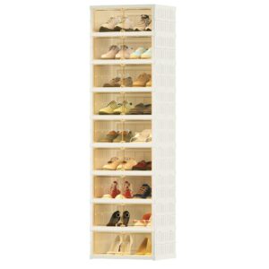 FLEXIMOUNTS Shoe Rack Organizer Storage Box 9 Tiers-18 Pairs, Portable Folding Shoe Rack for Closet Entryway, Collapsible Shoe Cabinet with Magnetic Clear Door for Front Door Entrance