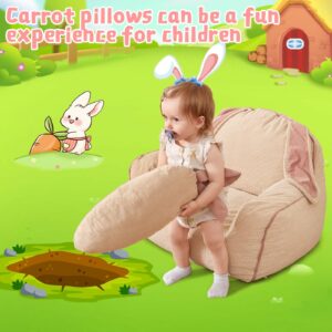 HAHASOLE Rabbit Toddler Sofa, Toddler Bean Bag Chair with Carrot Pillow, Corduroy Kids Armchair, Comfortable Toddler Chair for Boys and Girls