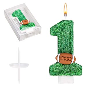 football number candles, green birthday candles with football ornament artificial turf cake topper for boys girls anniversary party decoration celebrations (number 1)